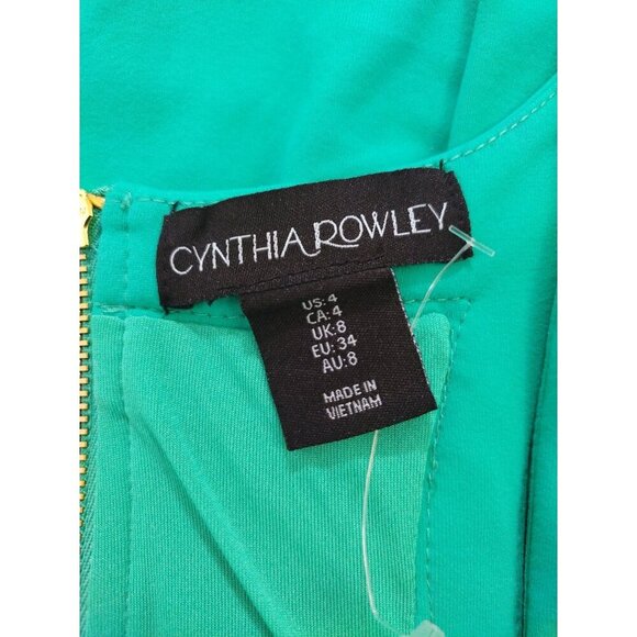 Cynthia Rowley Emerald Green Fit & Flare Dress W/ Gold Back Zipper US Size 4. - Picture 3 of 7